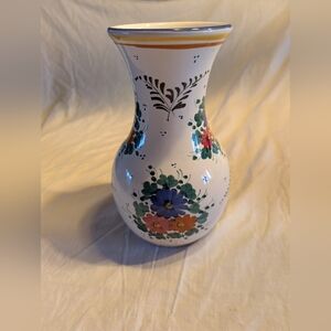 2/50$ Hand-Painted Floral Ceramic Vase White with Blue, Orange and Green Accents